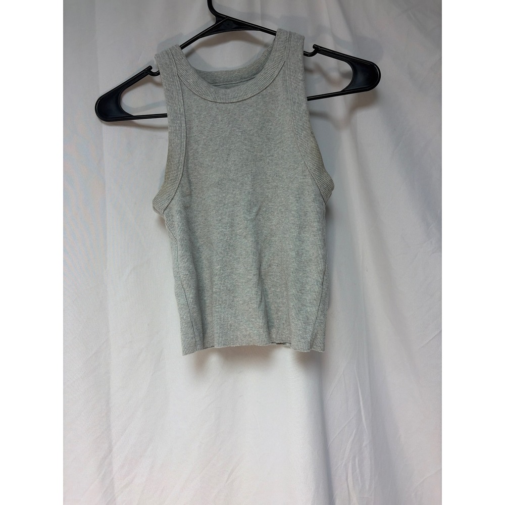 Aerie Ribbed High Neck Tank Top Heather Gray Sleeveless Crop Top Small